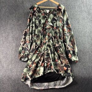 H&M Black and Green Floral Blouse